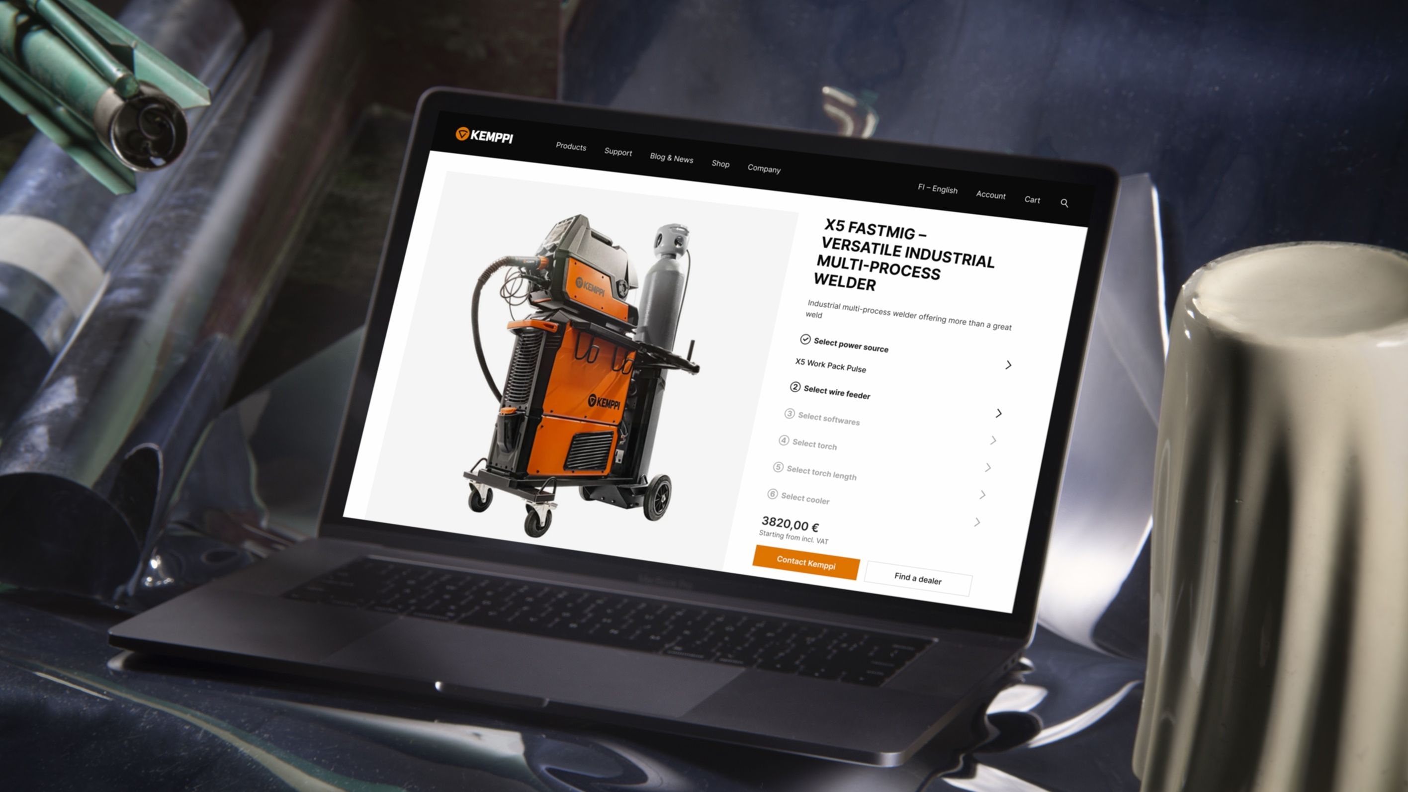 Laptop showing a Kemppi product in their webshop