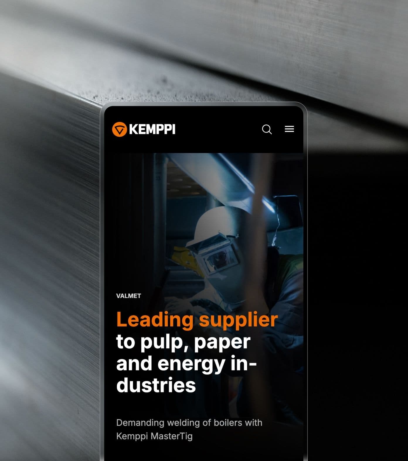 Kemppi UI image on mobile screen