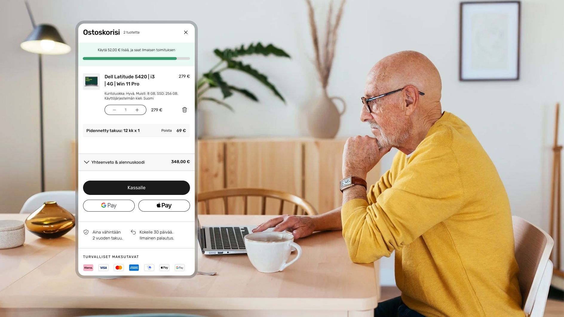 Nuvoo mobile user interface with man browsing in the background