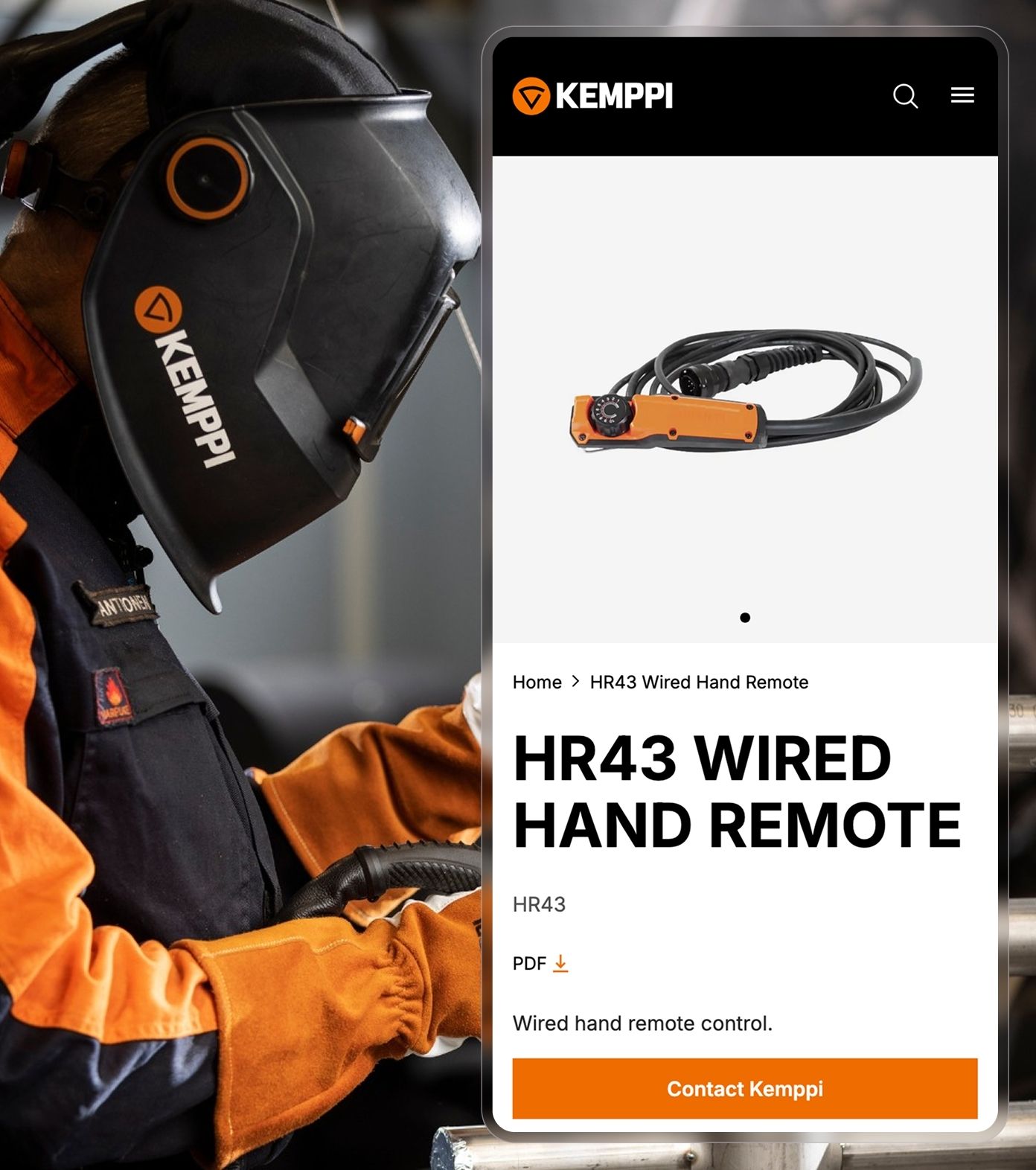 Kemppi UI image on mobile screen