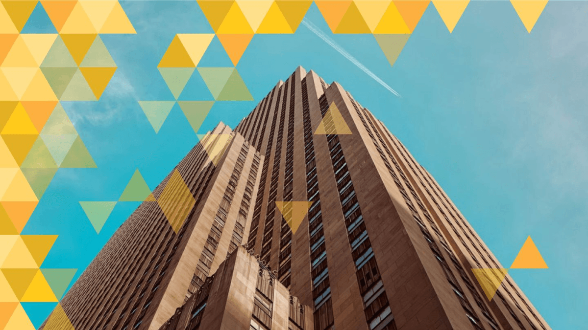 skyscraper from below with geometric illustration