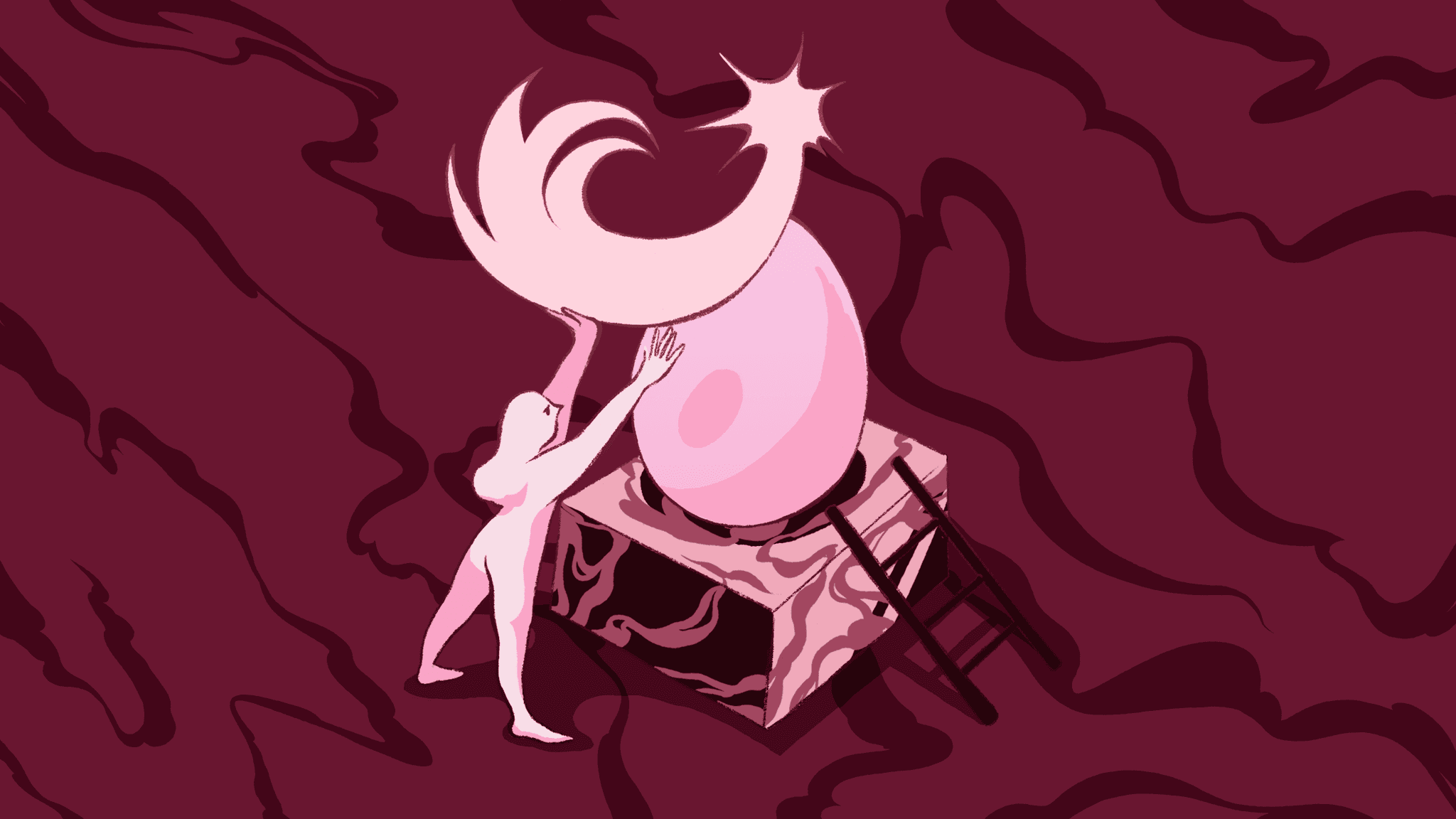 Illustration of a figure holding a shooting star on a pedestal