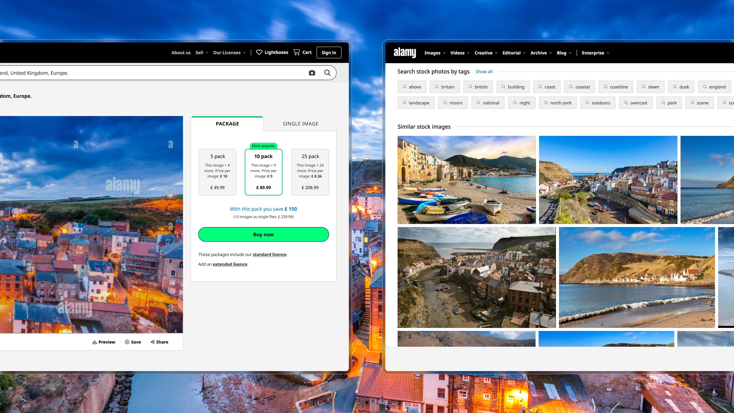 Alamy UI screens on desktop